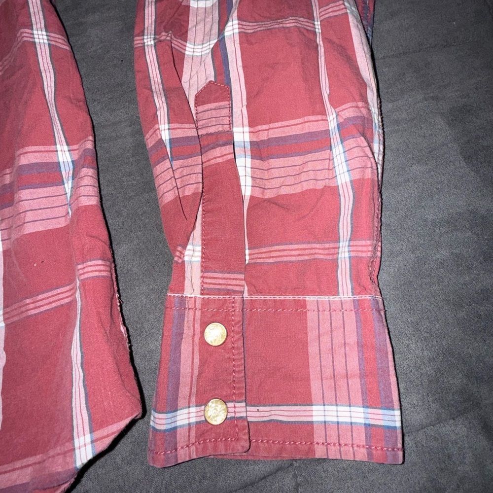 Hollister Red and White Button Up Long Sleeve Plaid Men's Shirt Y2K Size XL - Picture 5 of 9